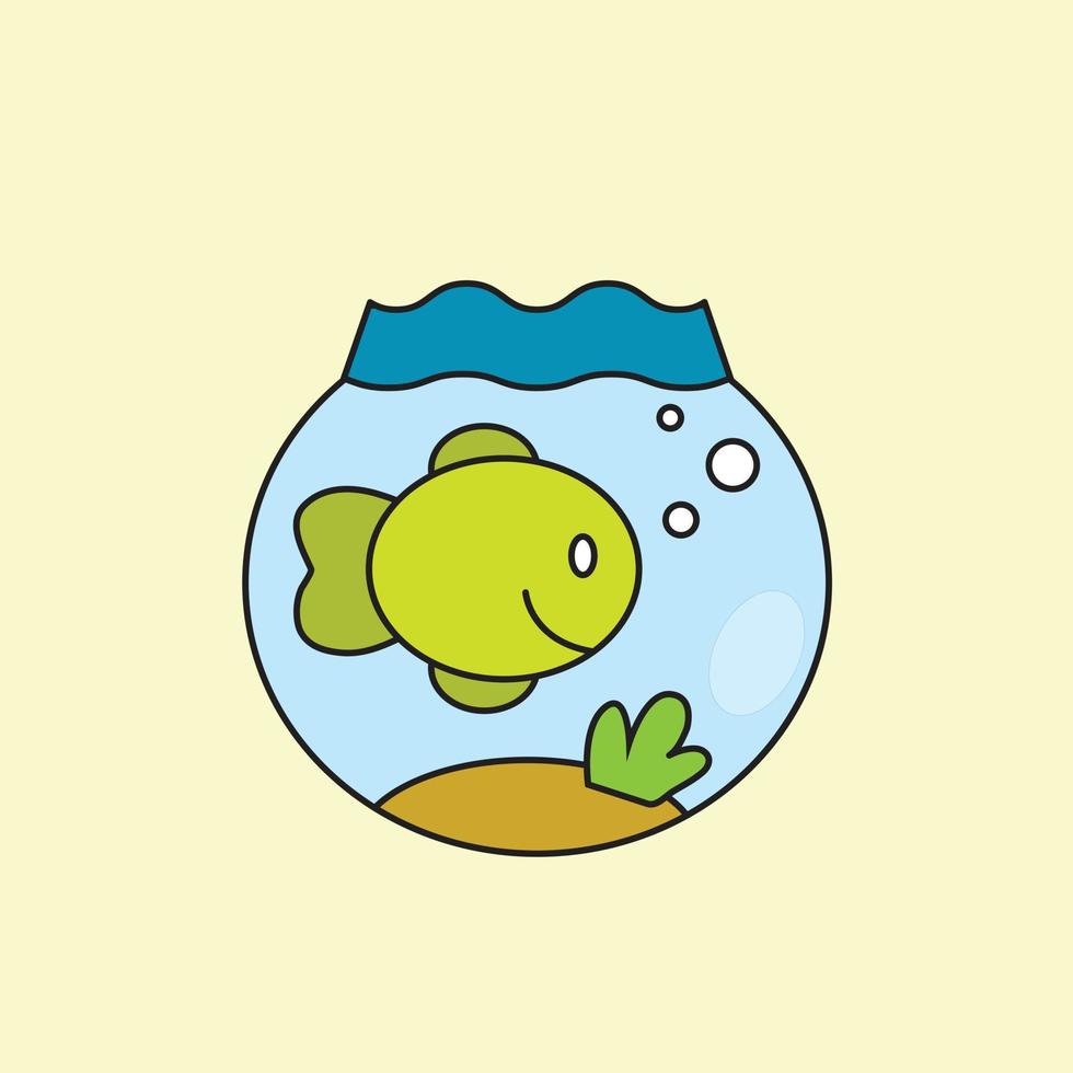 Illustration of Fish In Tank Vector Drawing