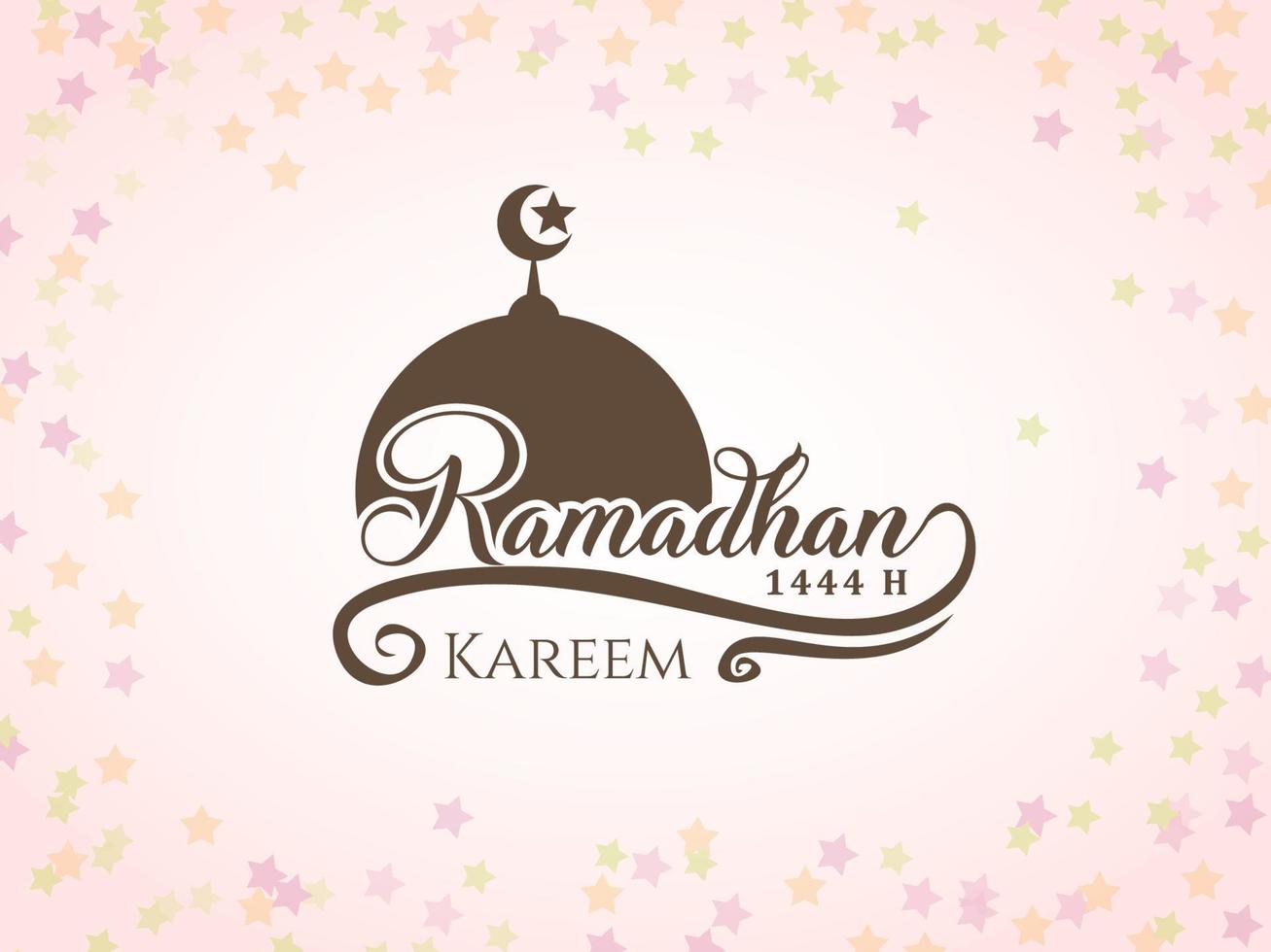 Ramadan Kareem Mubarak typography greeting card. Vector calligraphy for Ramadhan month of fasting in Islamic world.