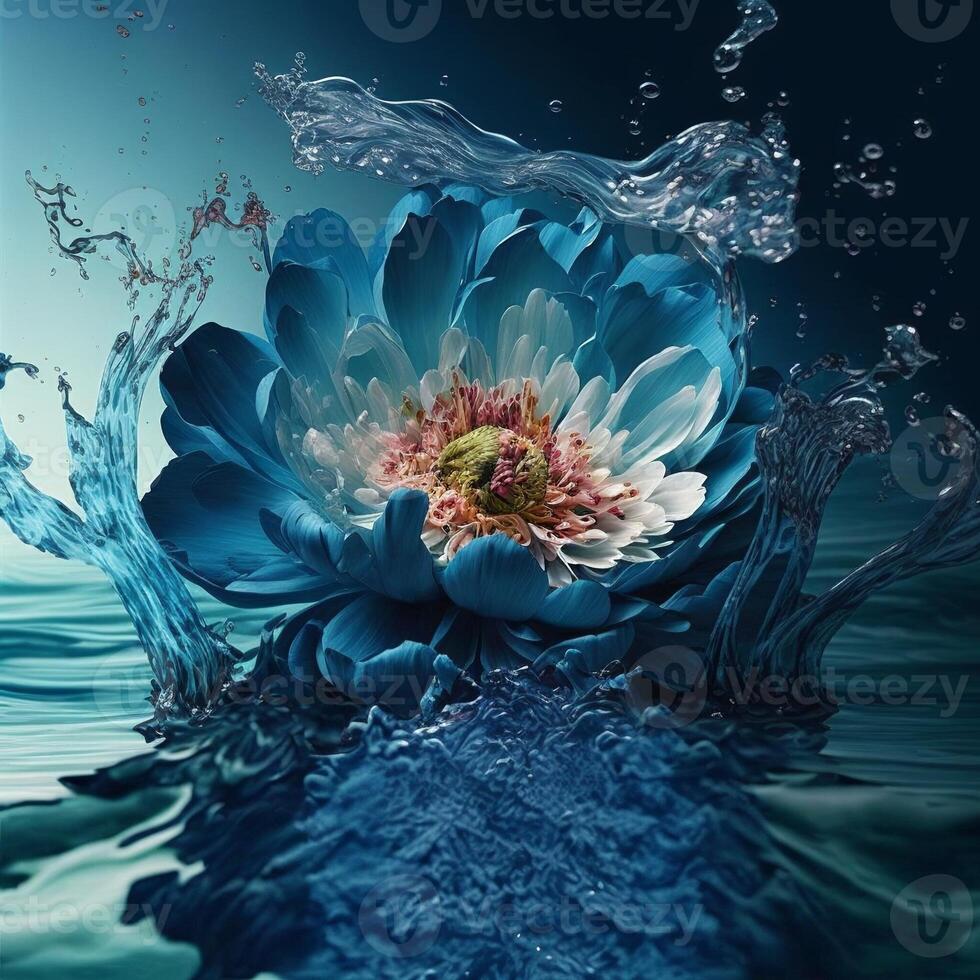 Beautiful blue flower in the water. photo