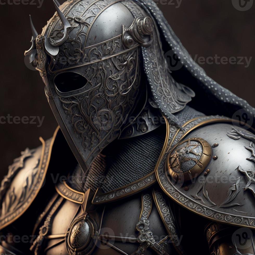 Celtic knight in matte silver armor. Digital illustration. AI 22053147