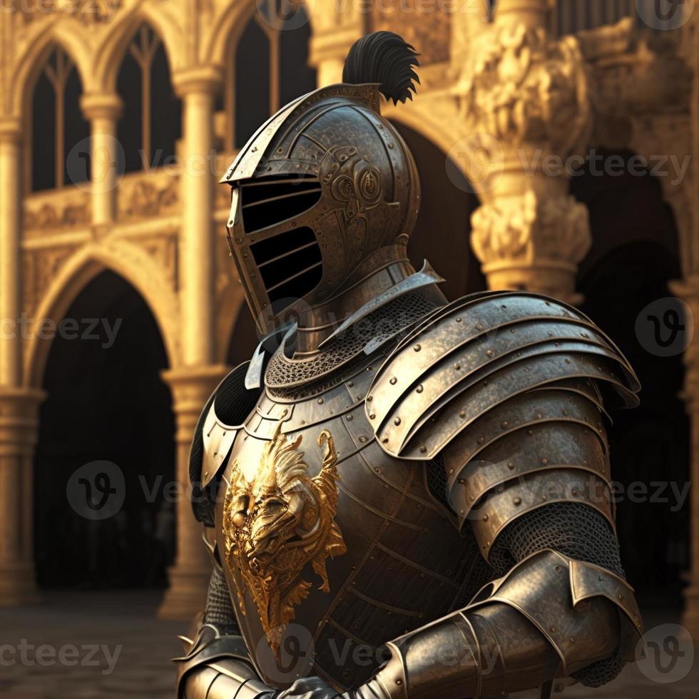 medieval Caballero en dorado armadura. digital ilustración ai foto