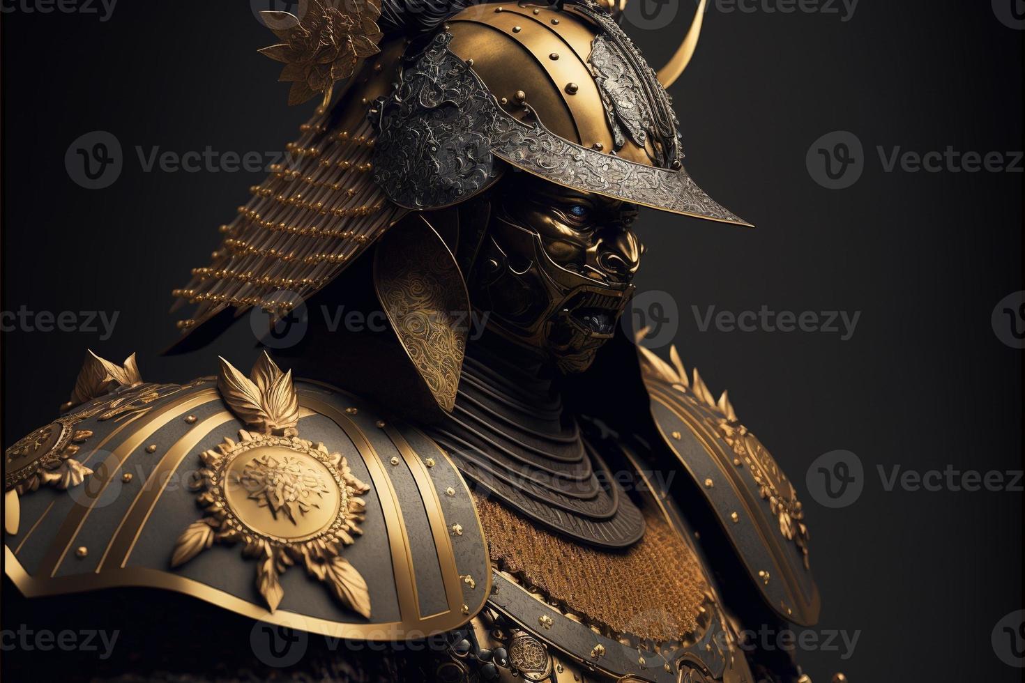 Samurai warrior in golden armor. AI photo