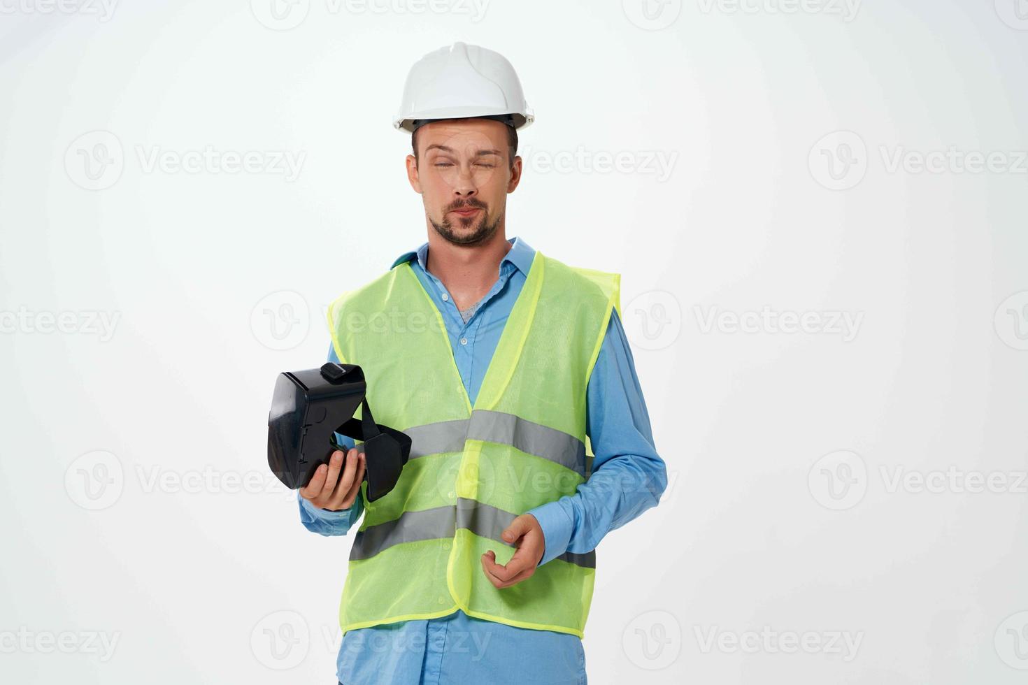 Builder professional work uniform virtual reality glasses photo