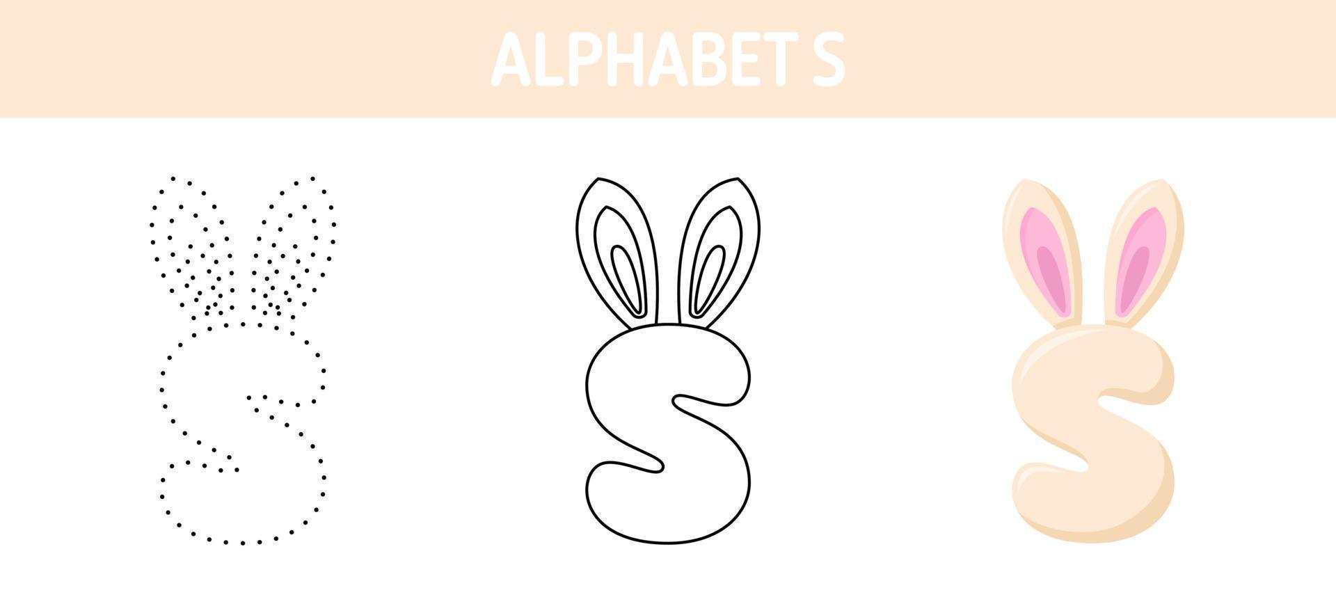 Alphabet S tracing and coloring worksheet for kids vector