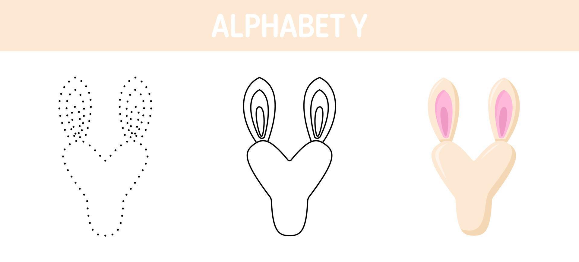 Alphabet Y tracing and coloring worksheet for kids vector