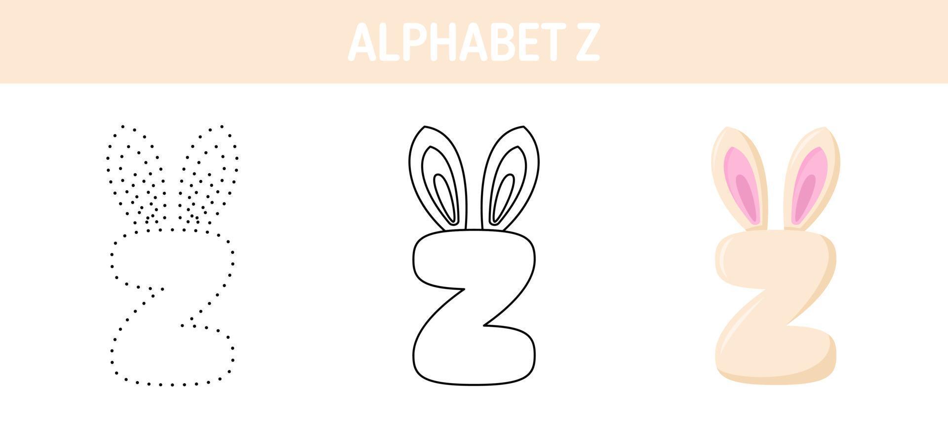 Alphabet Z tracing and coloring worksheet for kids vector