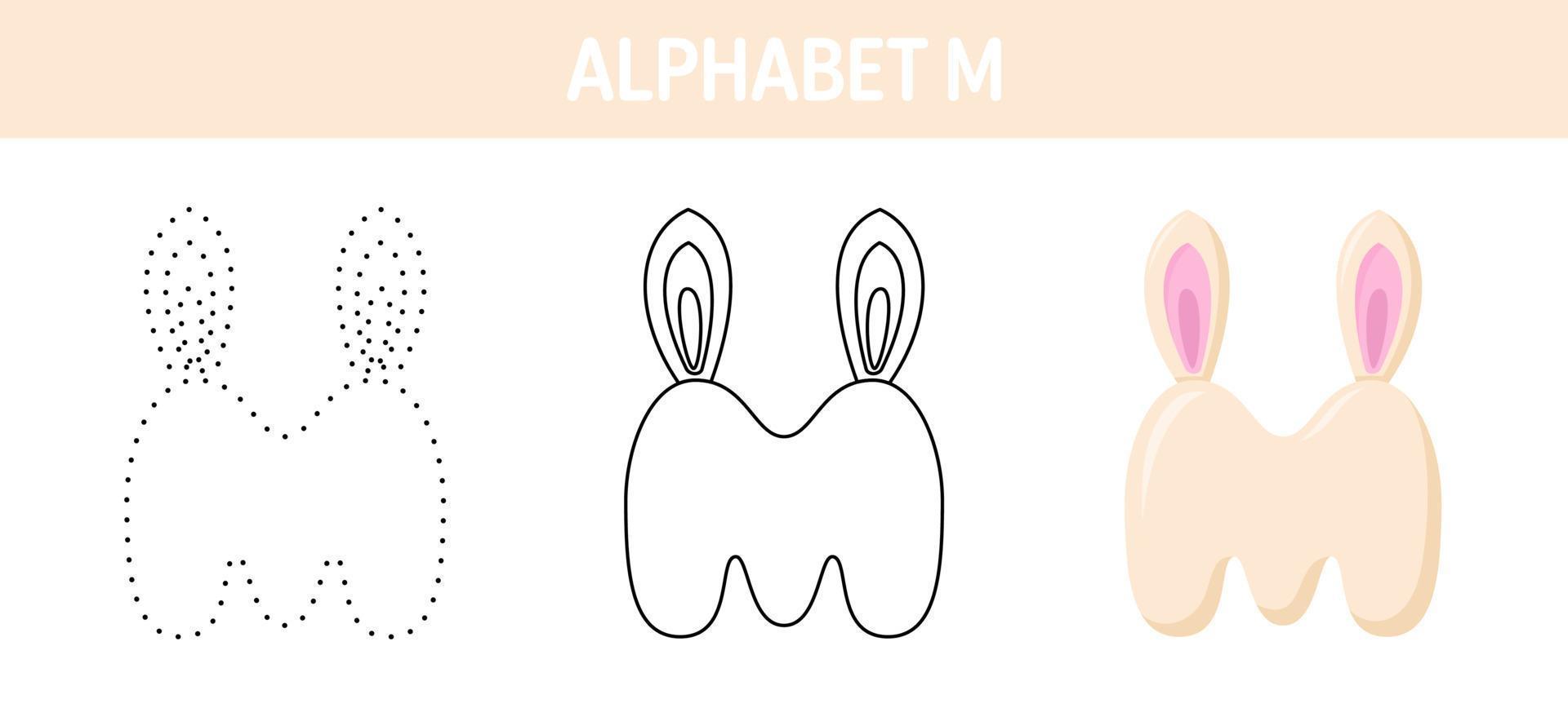 Alphabet M tracing and coloring worksheet for kids vector