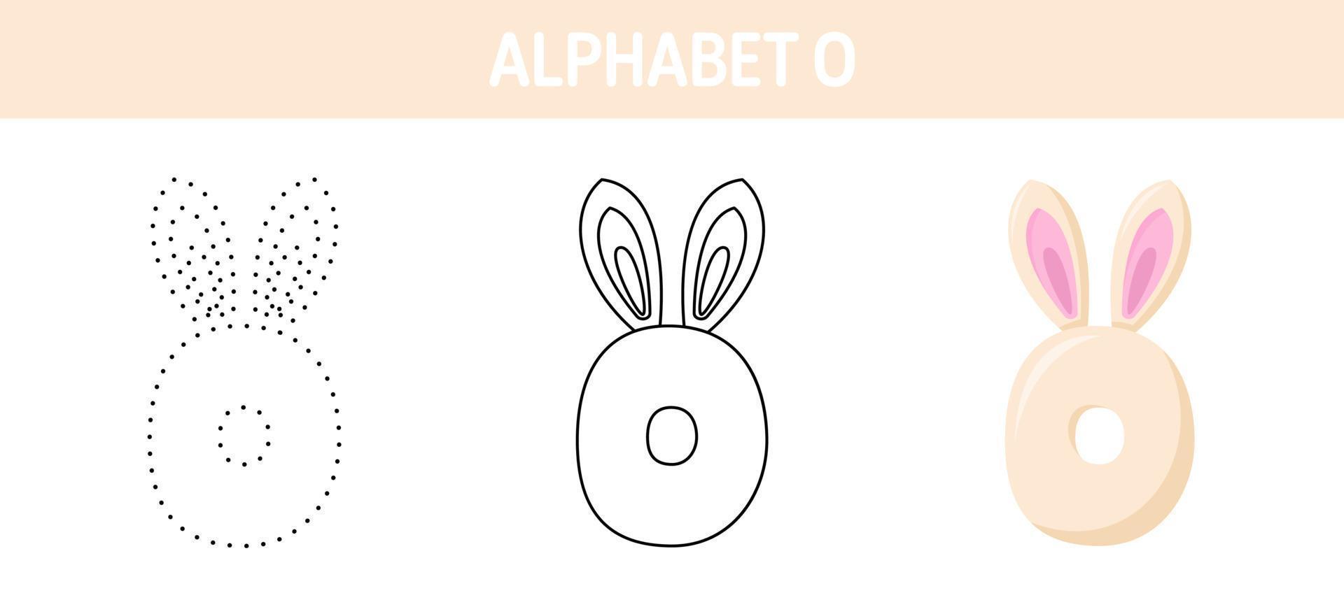 Alphabet O tracing and coloring worksheet for kids vector