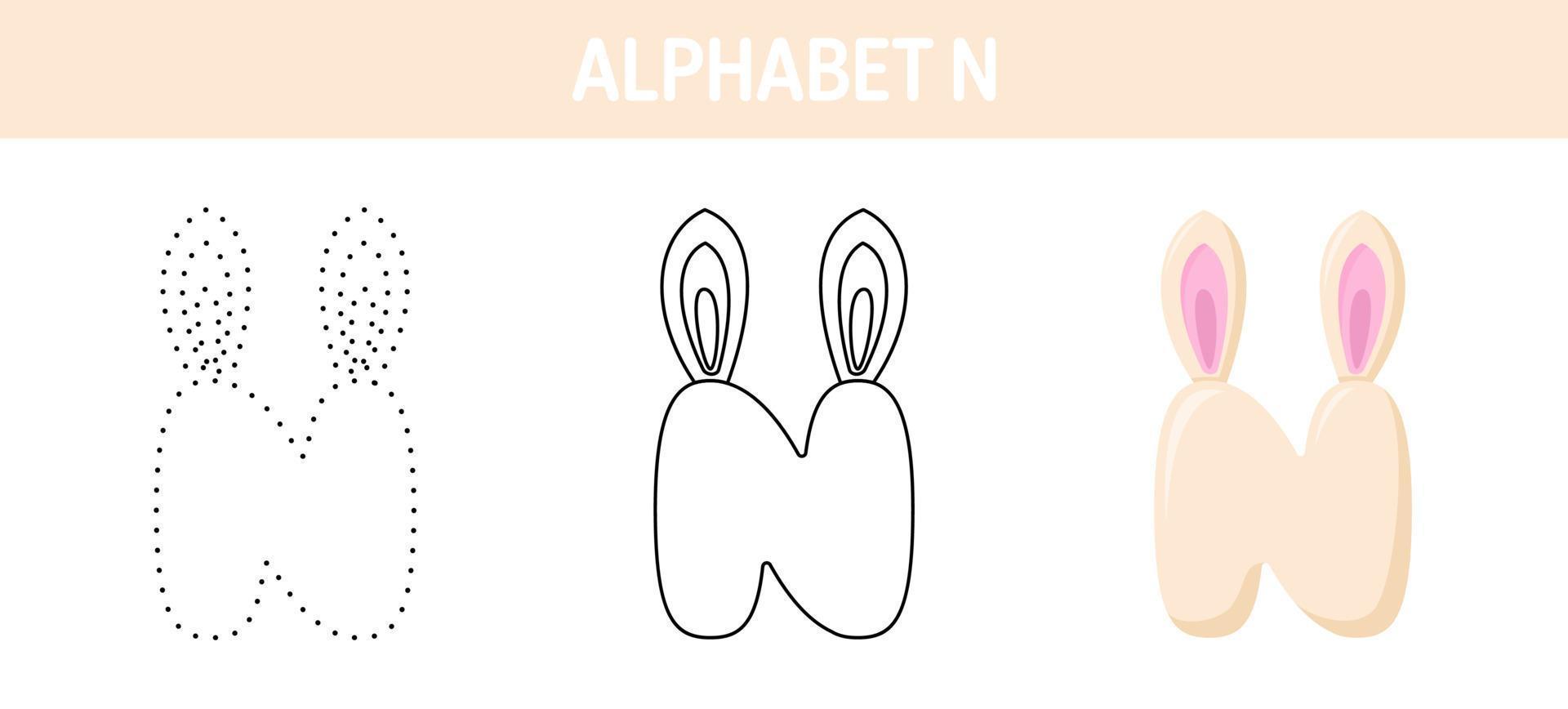 Alphabet N tracing and coloring worksheet for kids vector