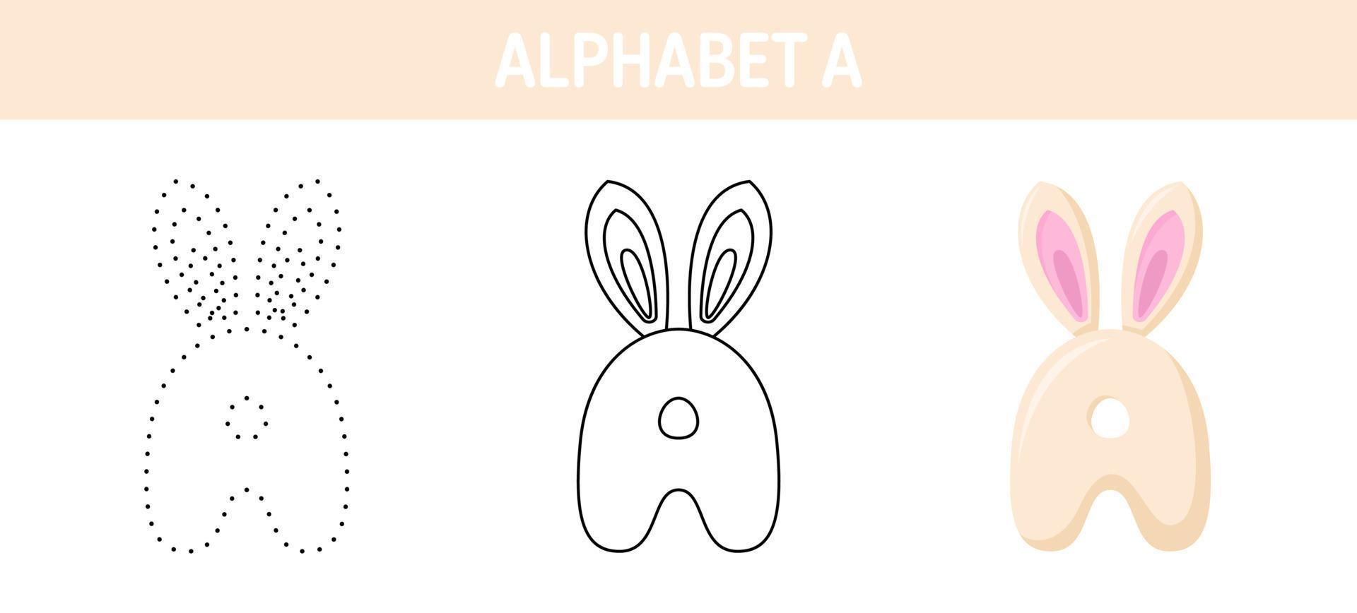 Alphabet A tracing and coloring worksheet for kids vector