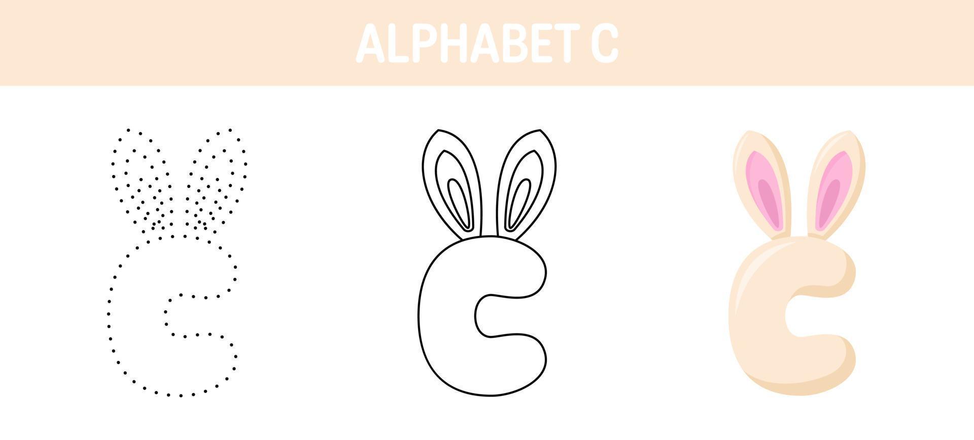 Alphabet C tracing and coloring worksheet for kids vector