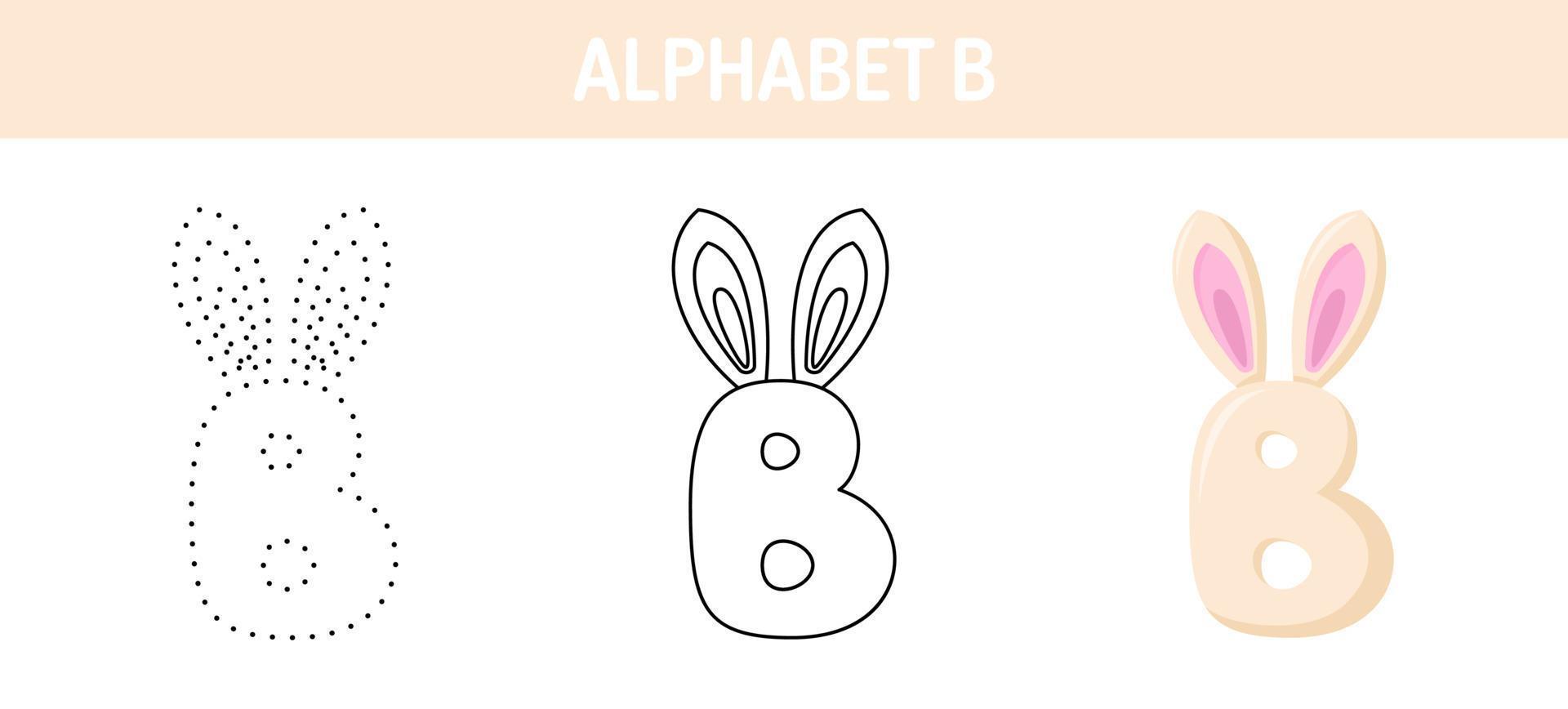 Alphabet B tracing and coloring worksheet for kids vector