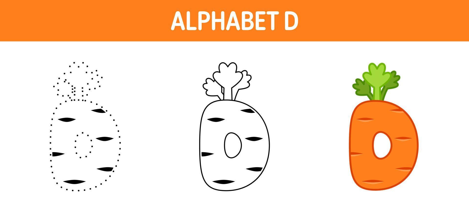 Alphabet D tracing and coloring worksheet for kids vector