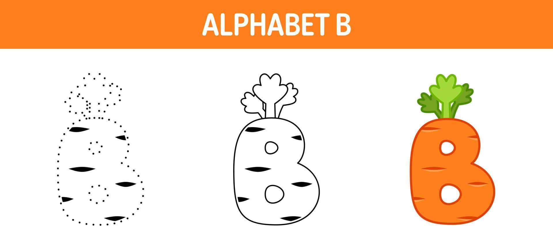 Alphabet B tracing and coloring worksheet for kids vector