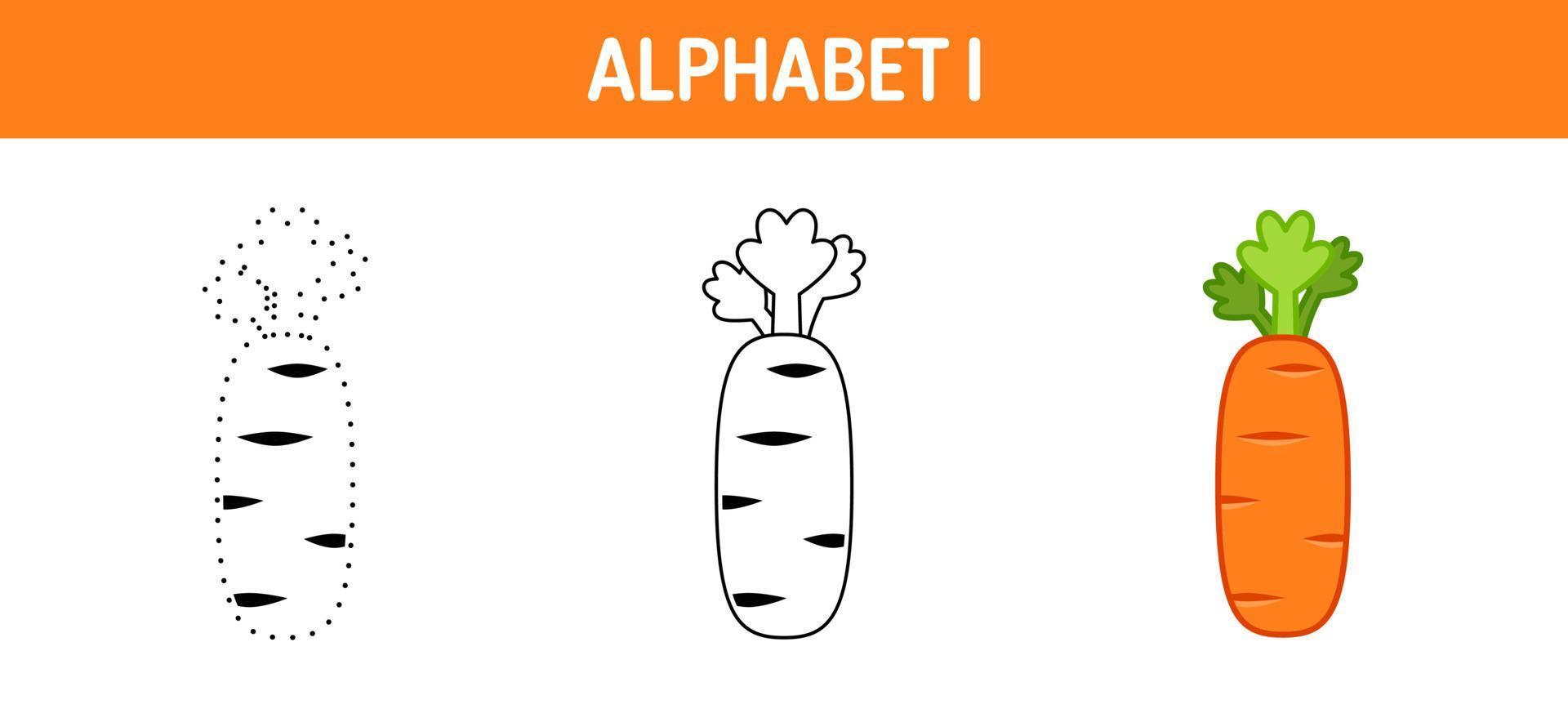 Alphabet I tracing and coloring worksheet for kids vector