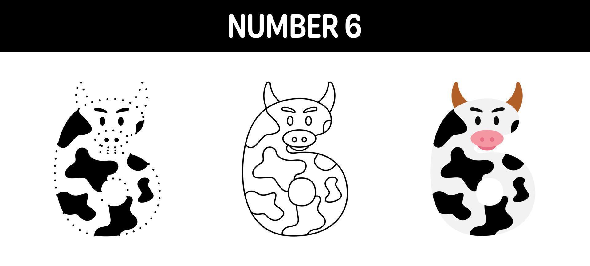 Number 6 tracing and coloring worksheet for kids vector