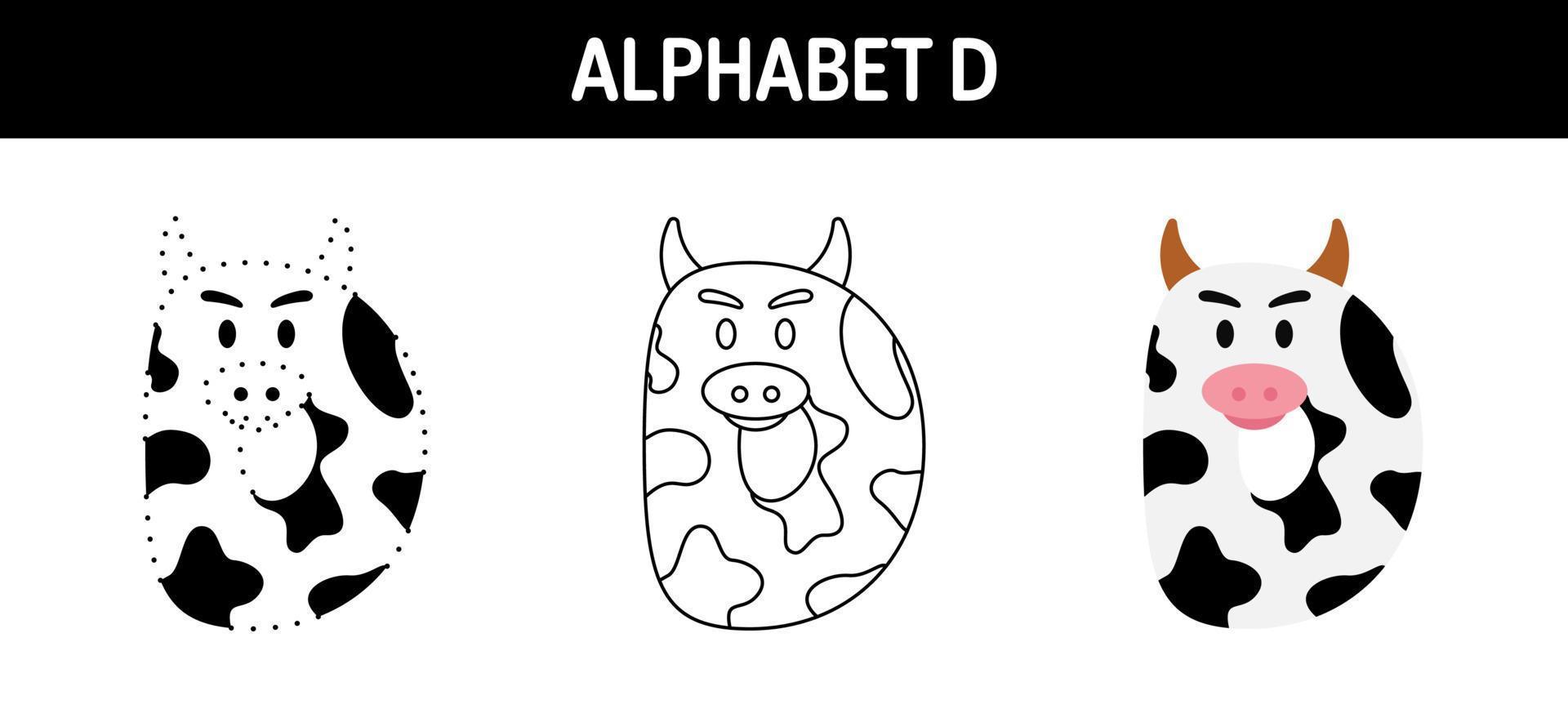 Alphabet D tracing and coloring worksheet for kids vector
