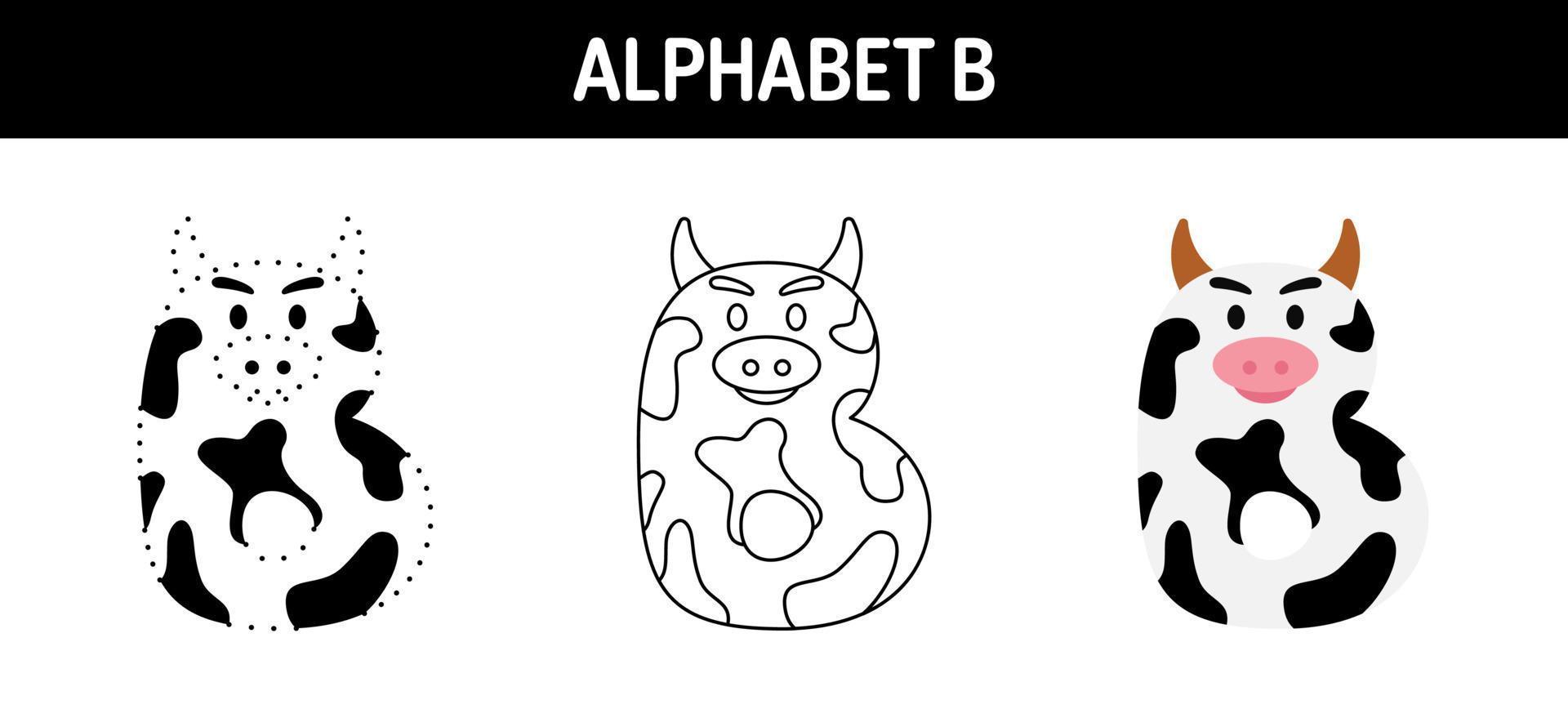 Alphabet B tracing and coloring worksheet for kids vector