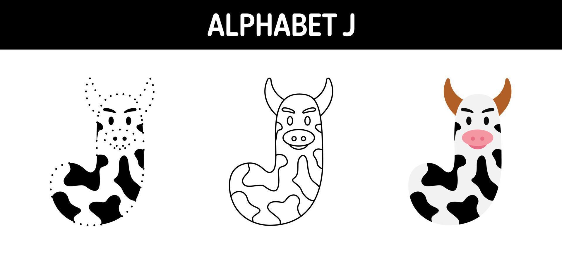 Alphabet J tracing and coloring worksheet for kids vector