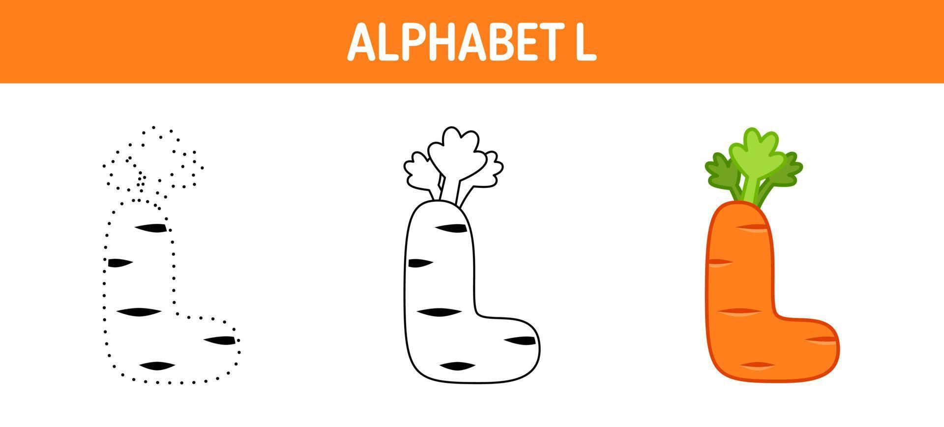 Alphabet L tracing and coloring worksheet for kids vector
