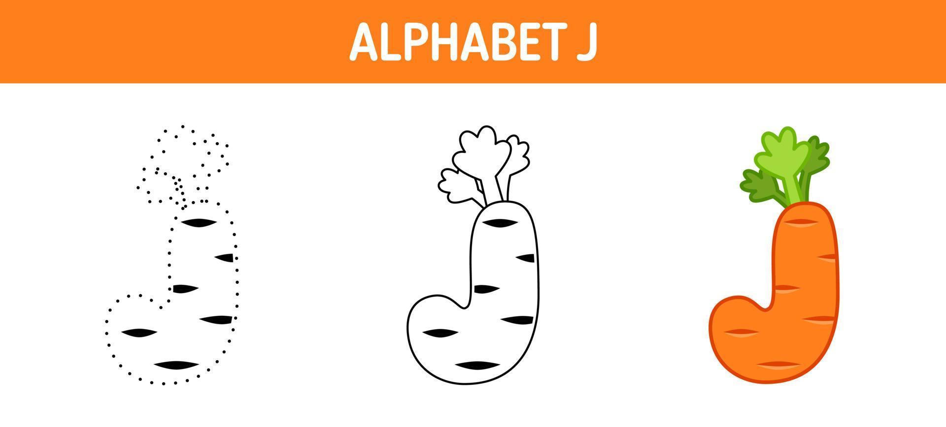 Alphabet J tracing and coloring worksheet for kids vector