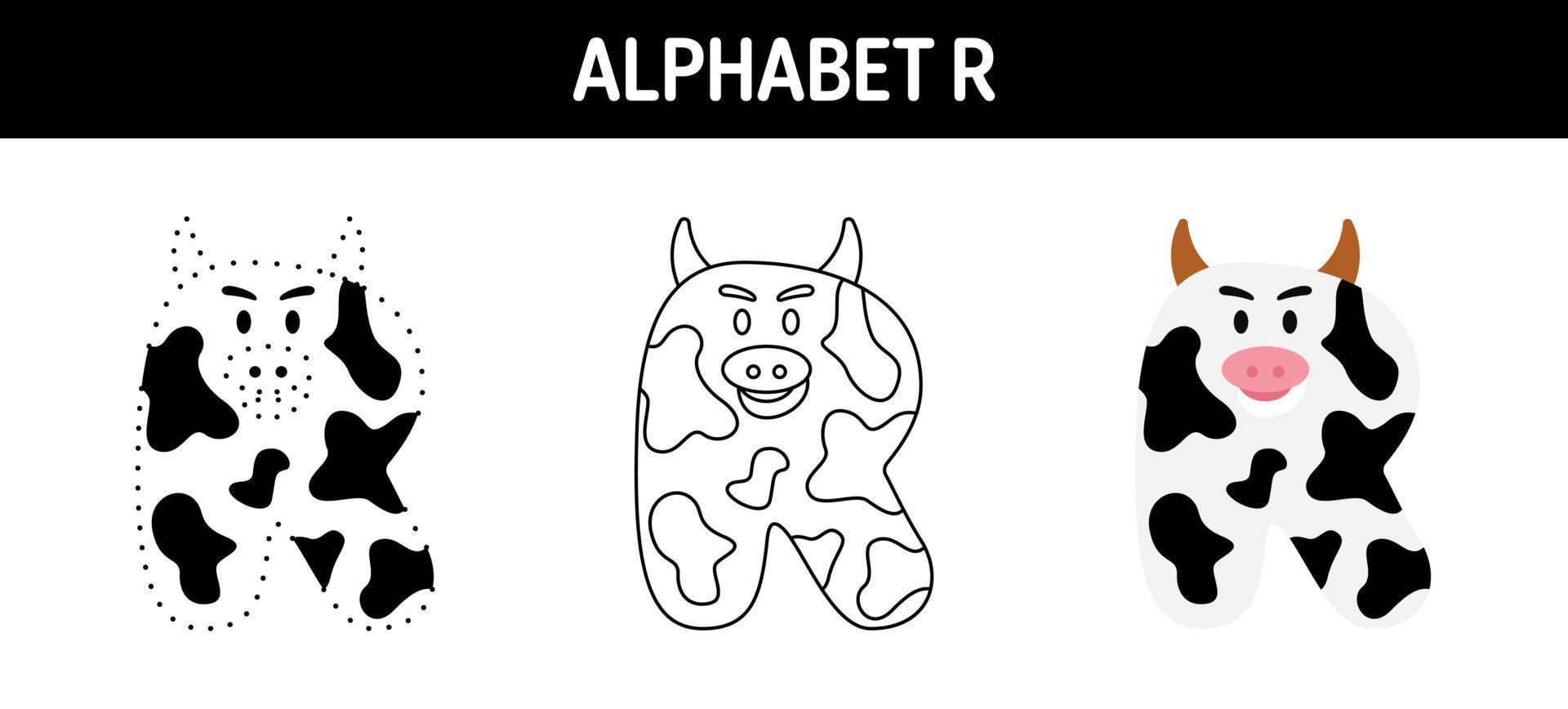 Alphabet R tracing and coloring worksheet for kids vector