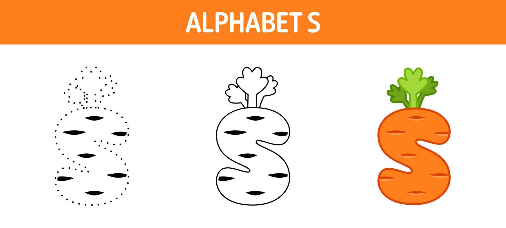 Alphabet S tracing and coloring worksheet for kids vector