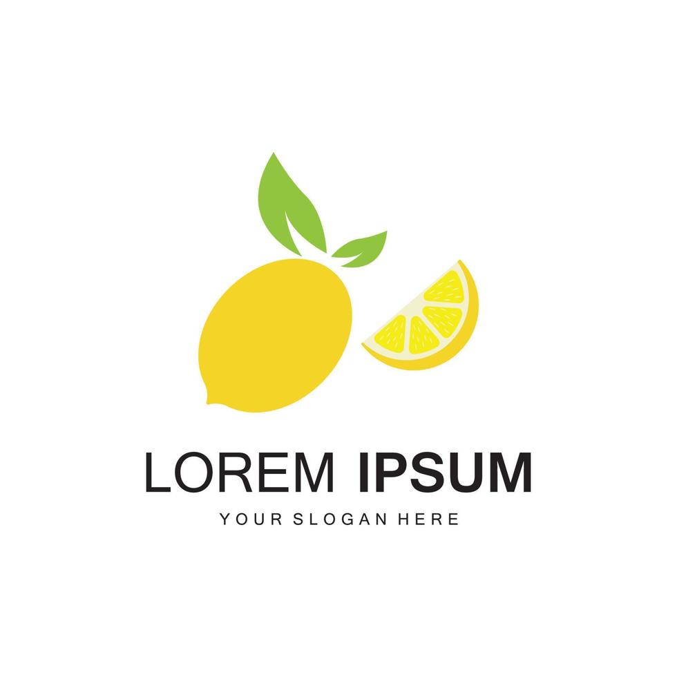 Fresh lemon fruit vector logo with leaves, for lemon fruit fresh drink.