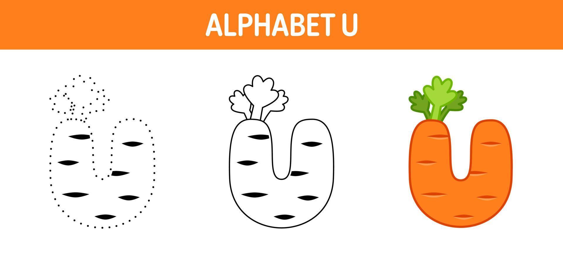 Alphabet U tracing and coloring worksheet for kids vector