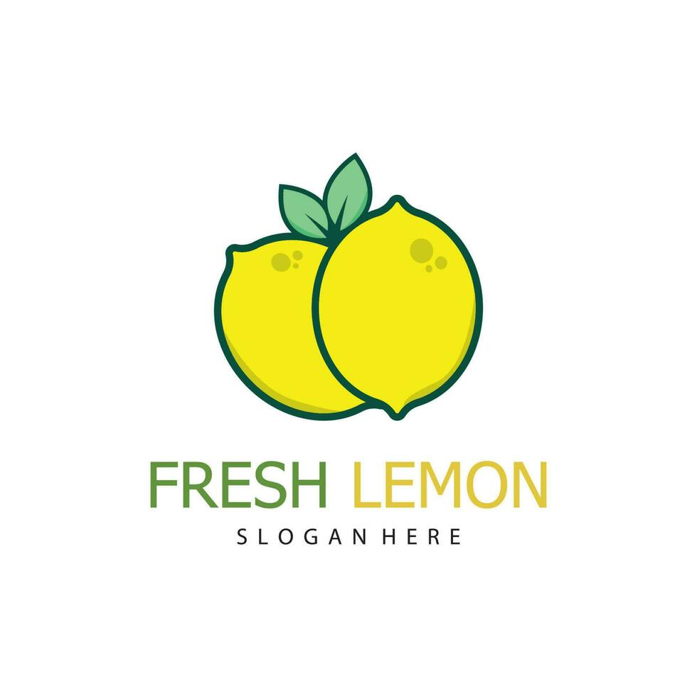 Fresh lemon fruit vector logo with leaves, for lemon fruit fresh drink.