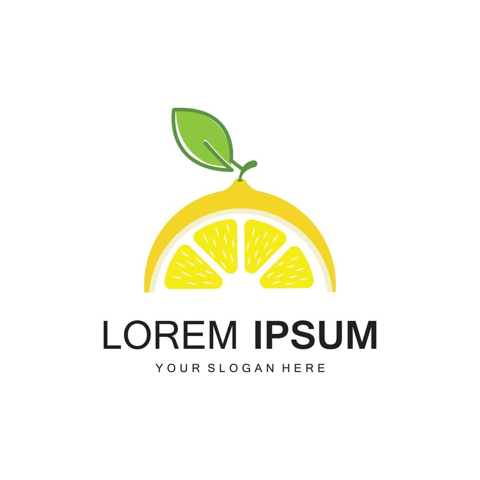 Fresh lemon fruit vector logo with leaves, for lemon fruit fresh drink.