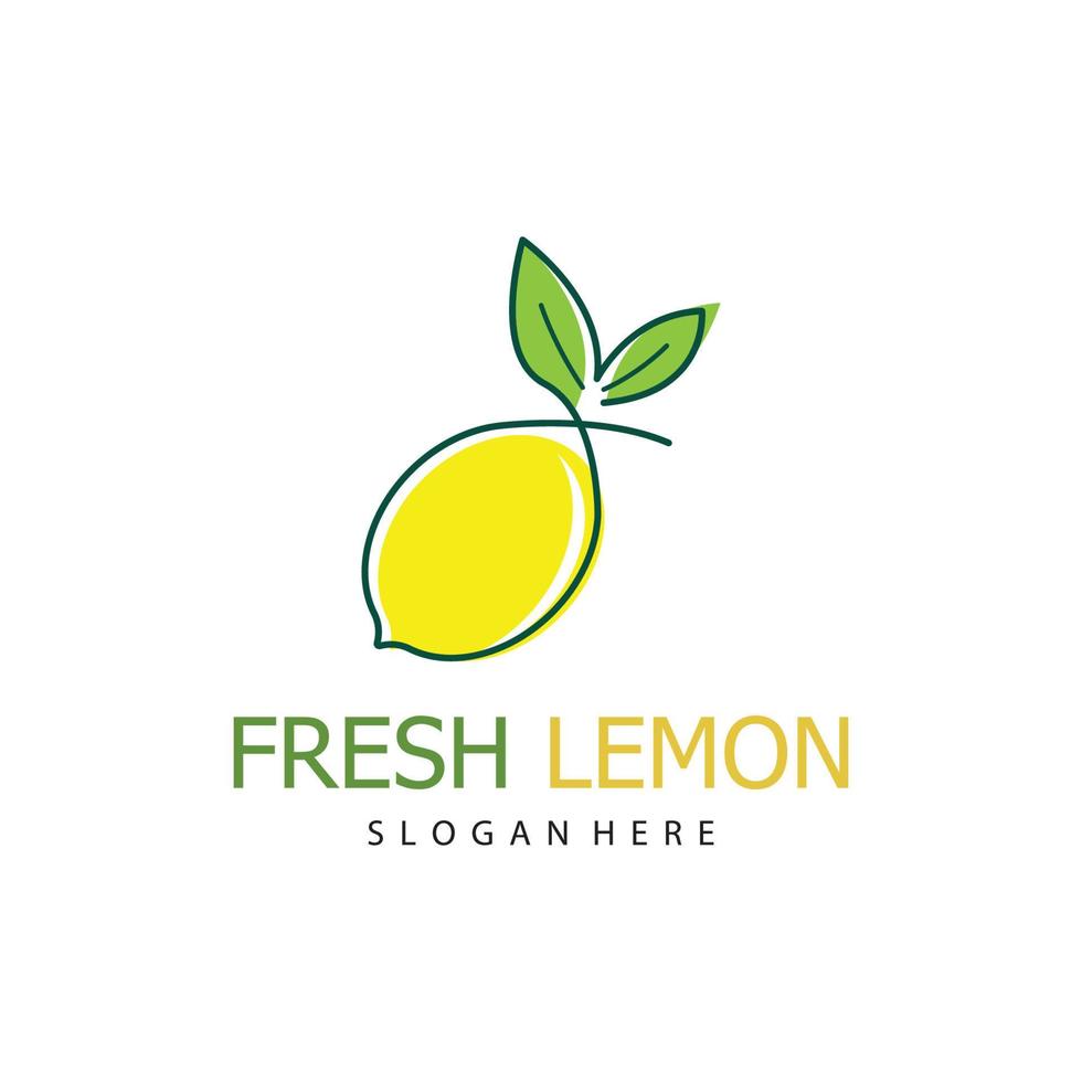 Fresh lemon fruit vector logo with leaves, for lemon fruit fresh drink.