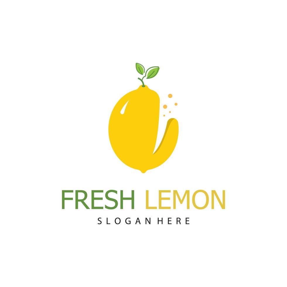 Fresh lemon fruit vector logo with leaves, for lemon fruit fresh drink.