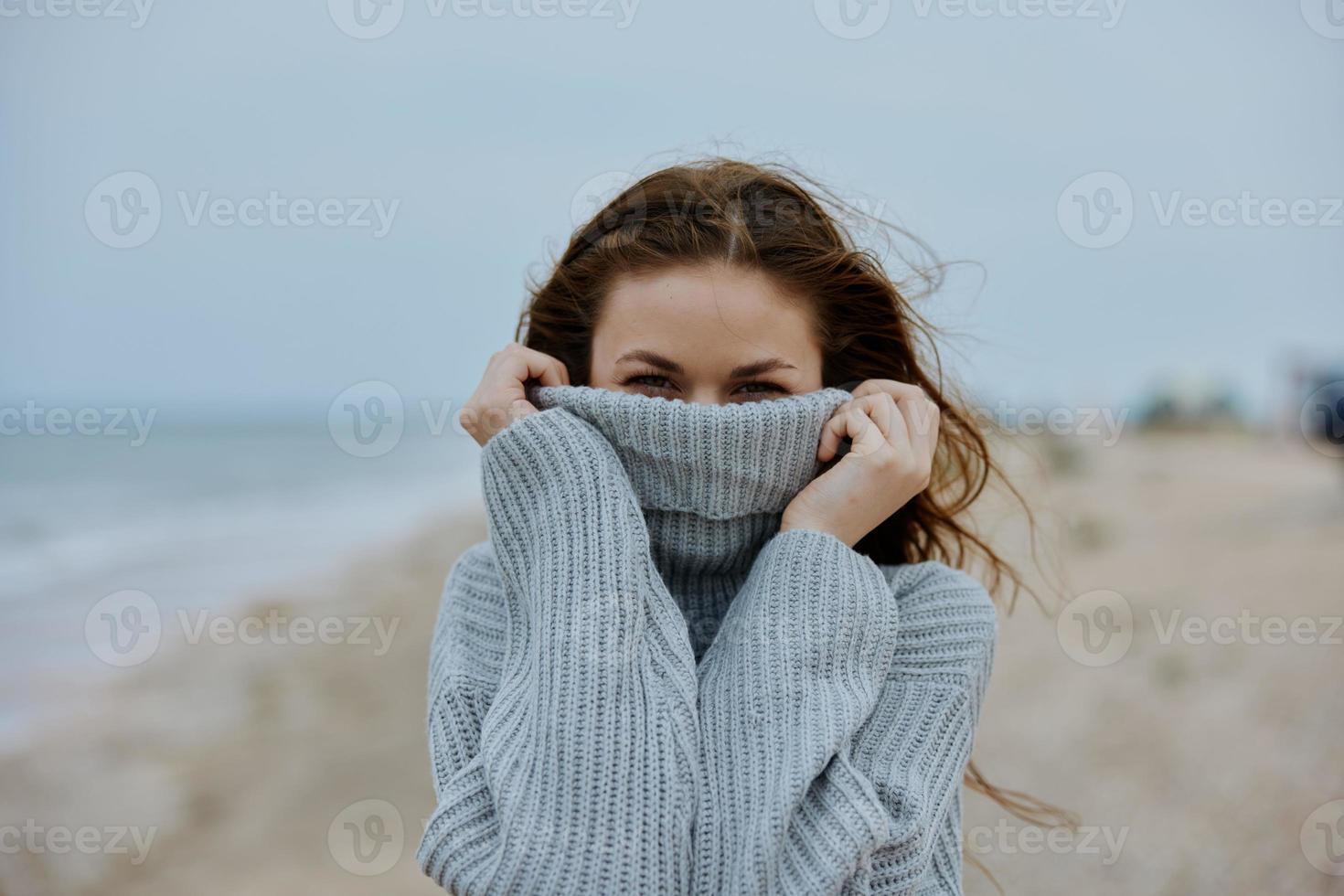 pretty woman with long hair on the beach nature landscape walk Lifestyle photo