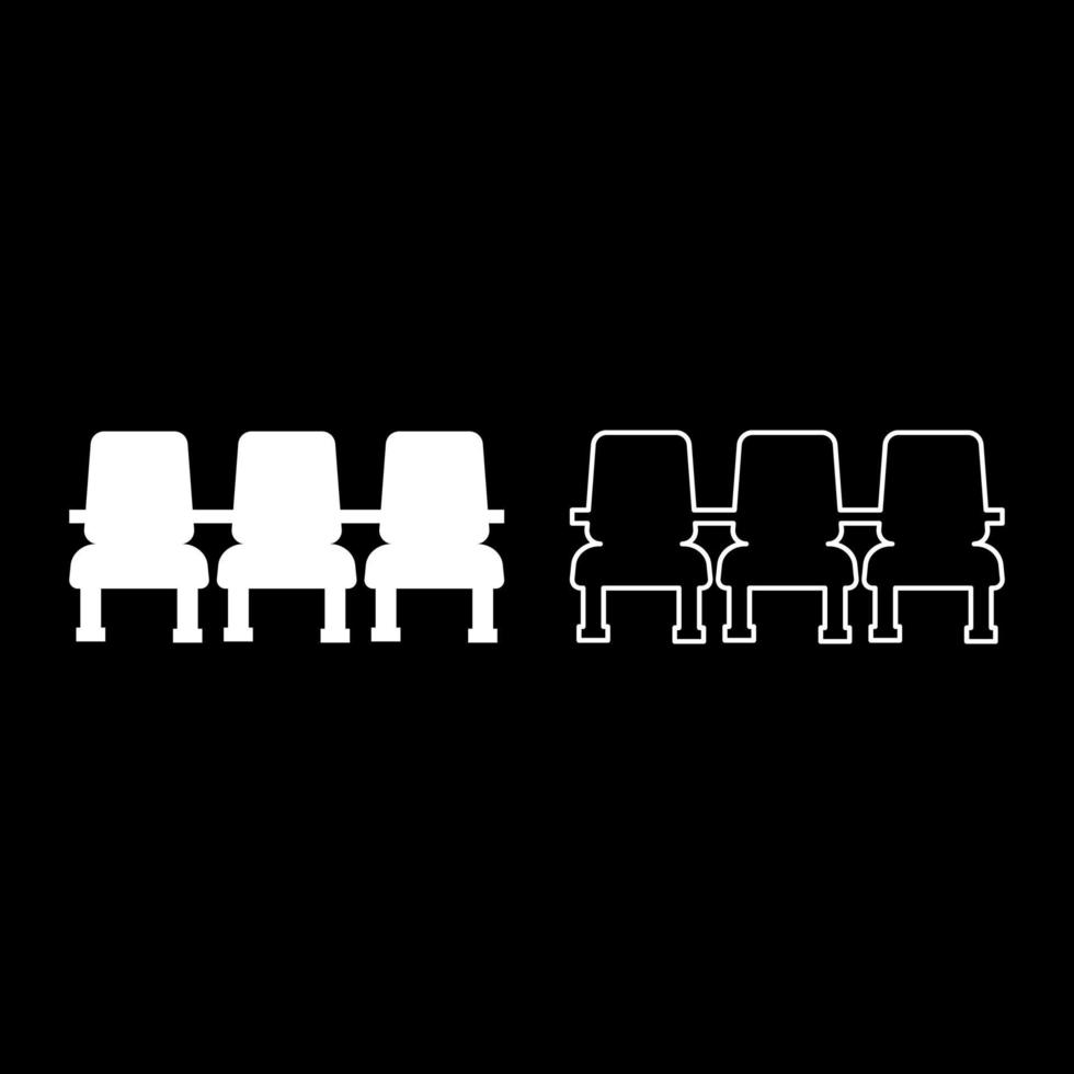 Cinema chair Chairs three set icon white color vector illustration image solid fill outline contour line thin flat style