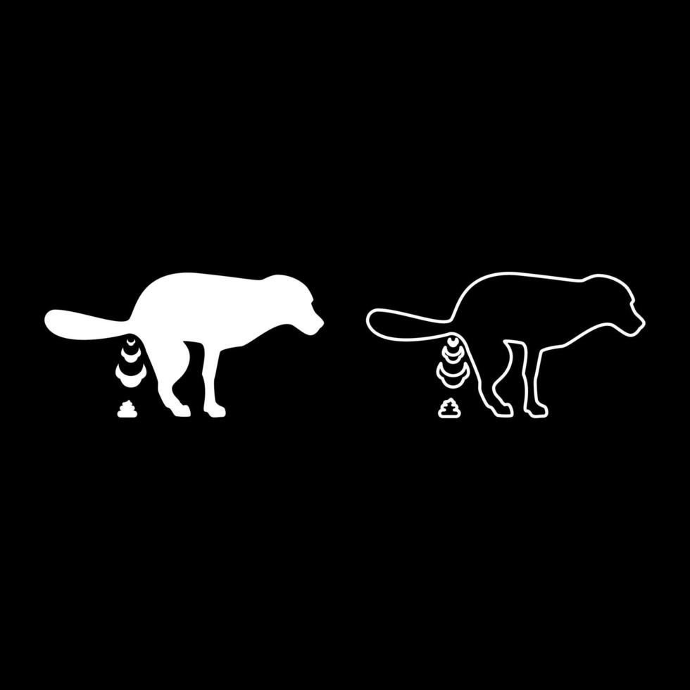 Dog defecation poke pooping pet feces doing its toilet concept of place for walking with animals shit site excrement canine set icon white color vector illustration image solid fill outline contour