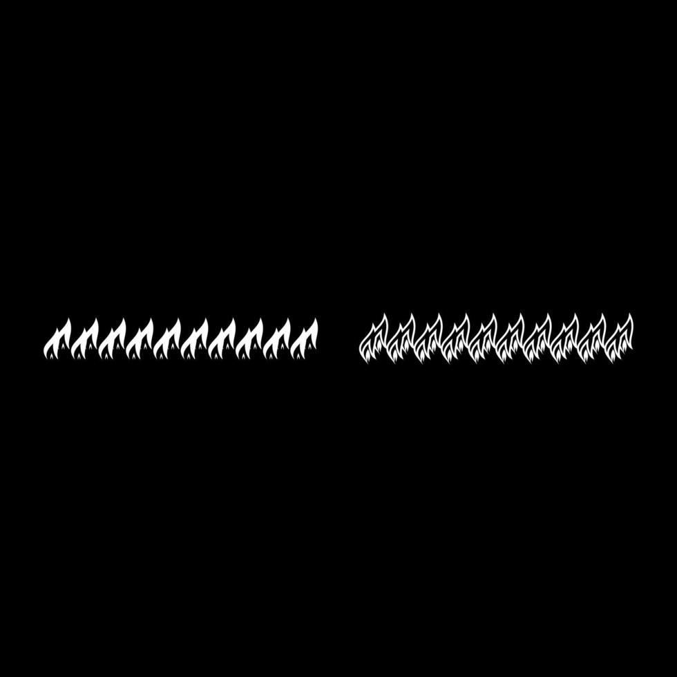 Burning fire flame row set icon white color vector illustration image solid fill outline contour line thin flat style