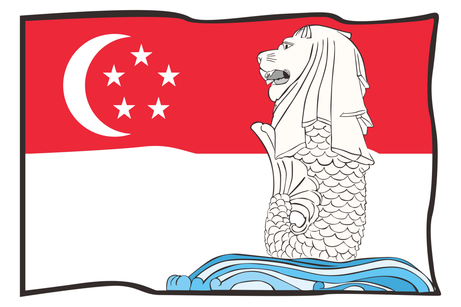 Singapore Flag And Merlion Statue png