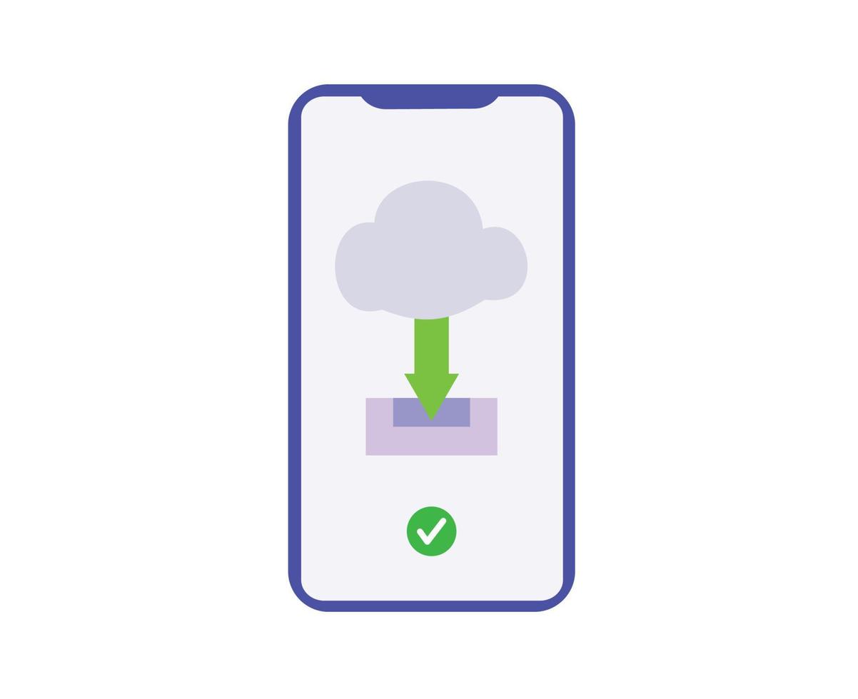 icon download data on cloud computer with mobile phone vector