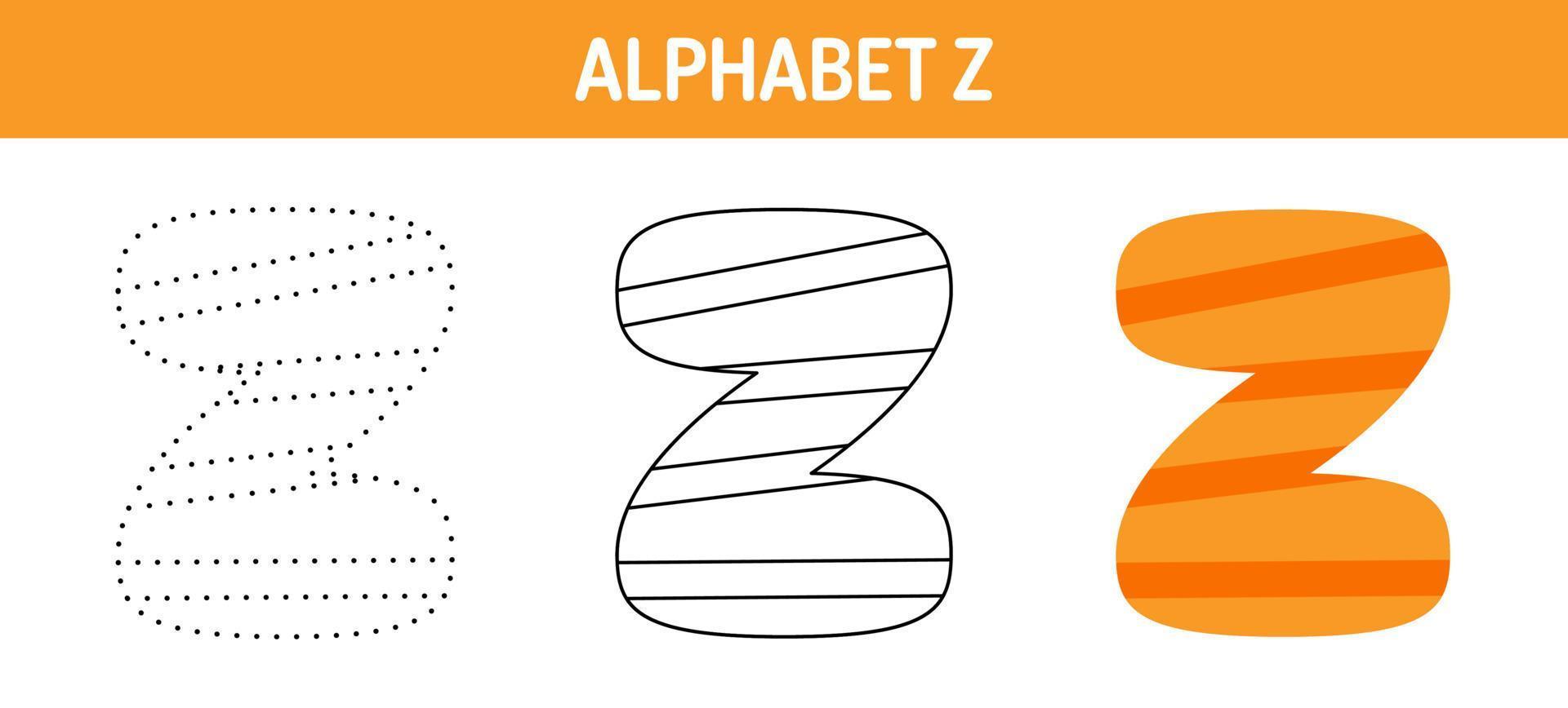 hoja de trabajo para colorear y trazar el alfabeto z para niños vector