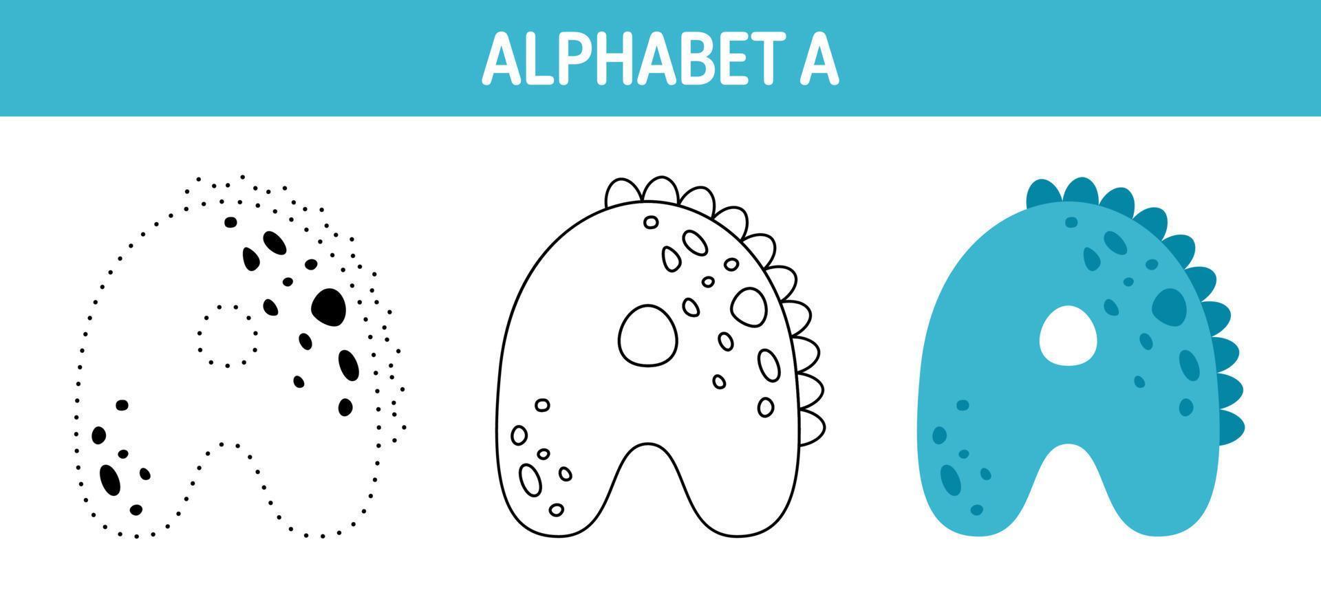 Alphabet A tracing and coloring worksheet for kids vector