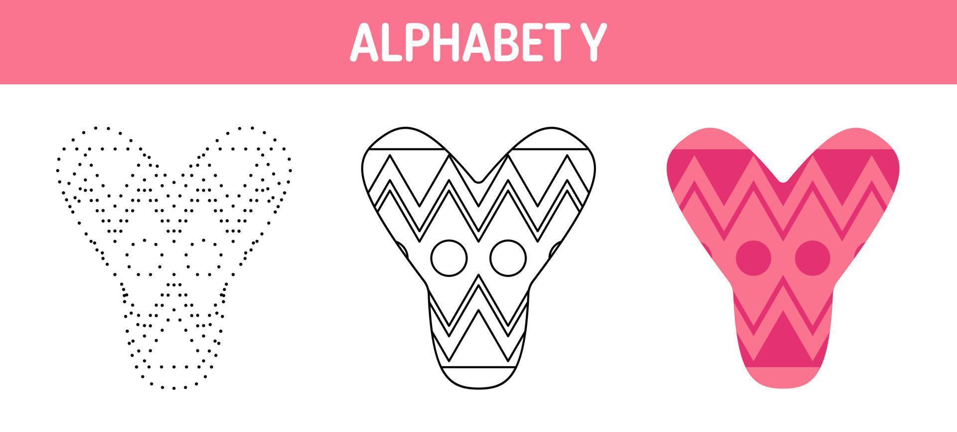 Alphabet Y tracing and coloring worksheet for kids vector