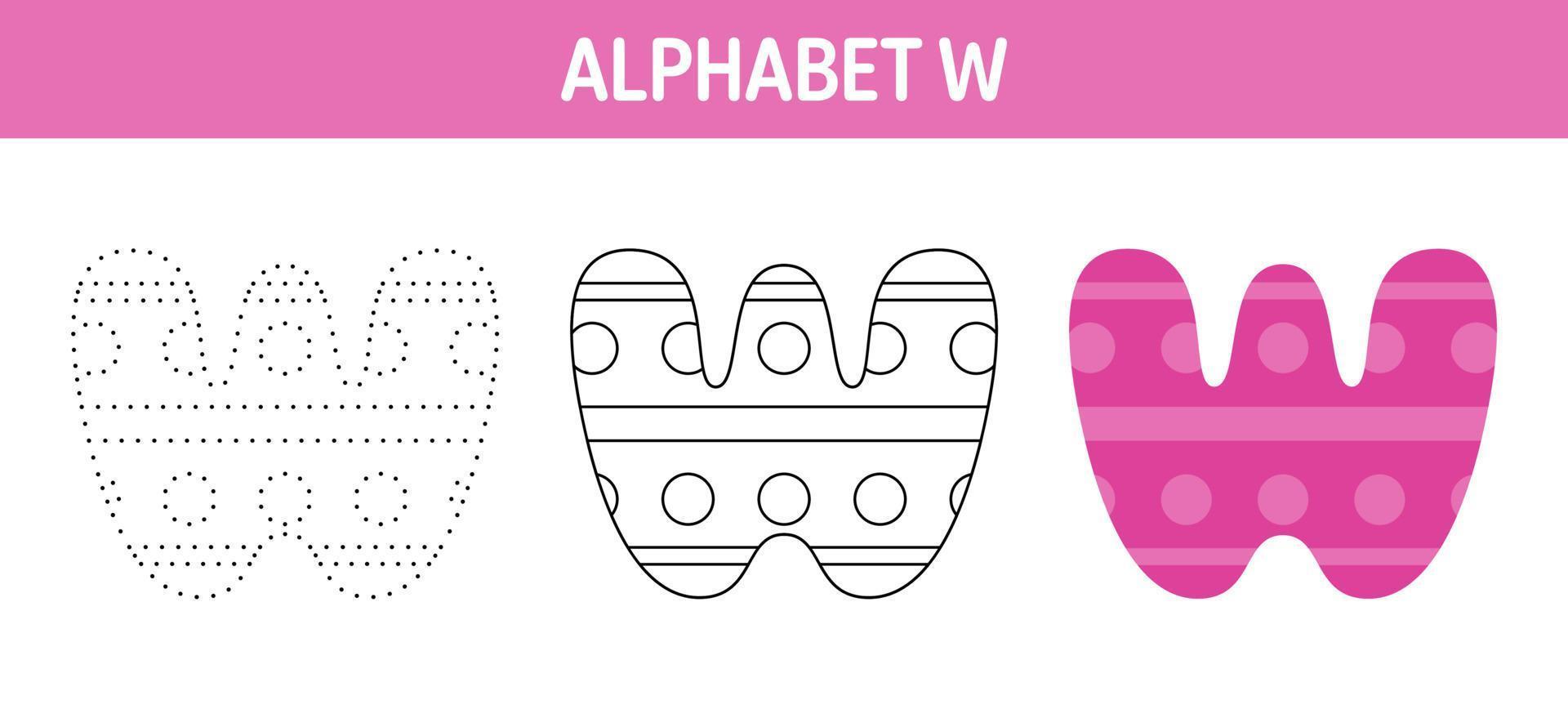 Alphabet W tracing and coloring worksheet for kids vector