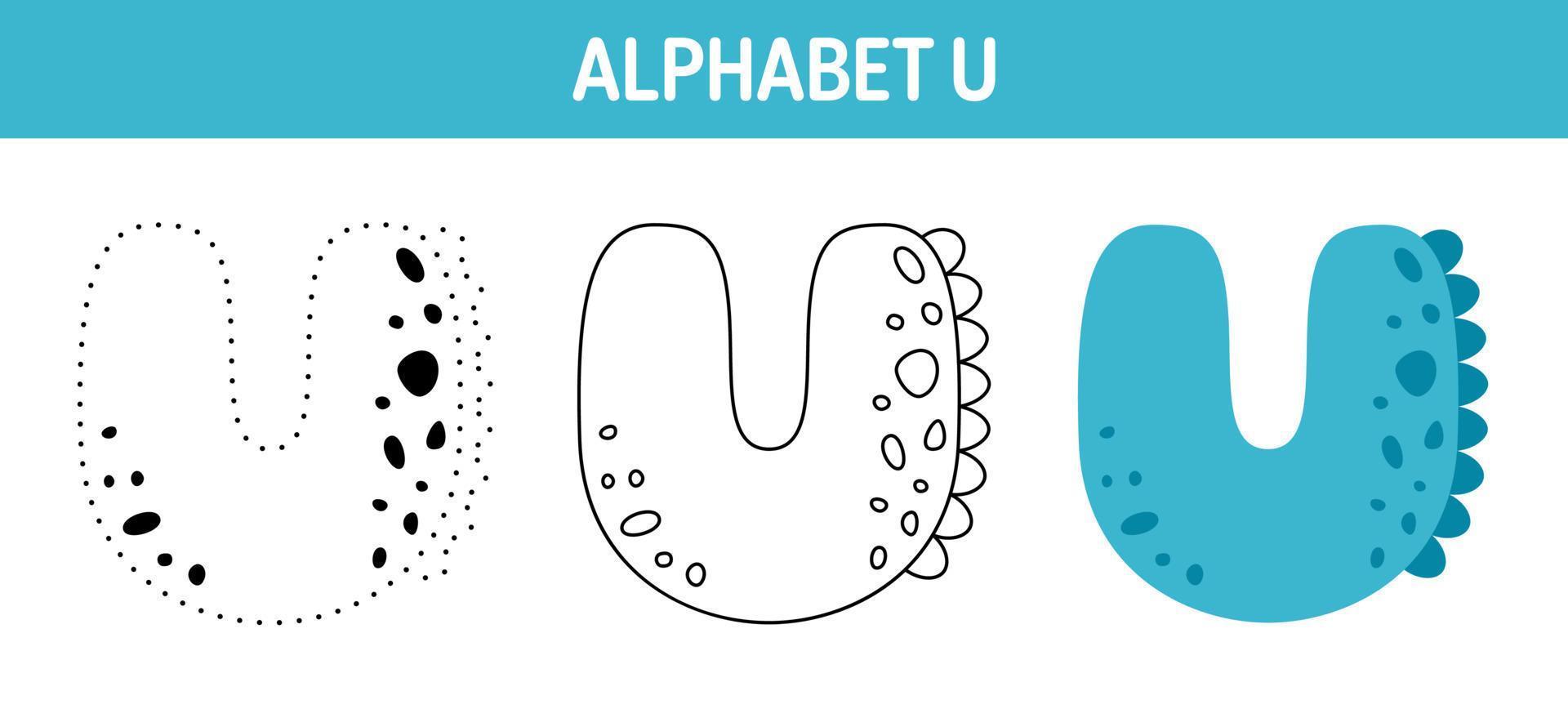 hoja de trabajo para colorear y trazar el alfabeto u para niños vector