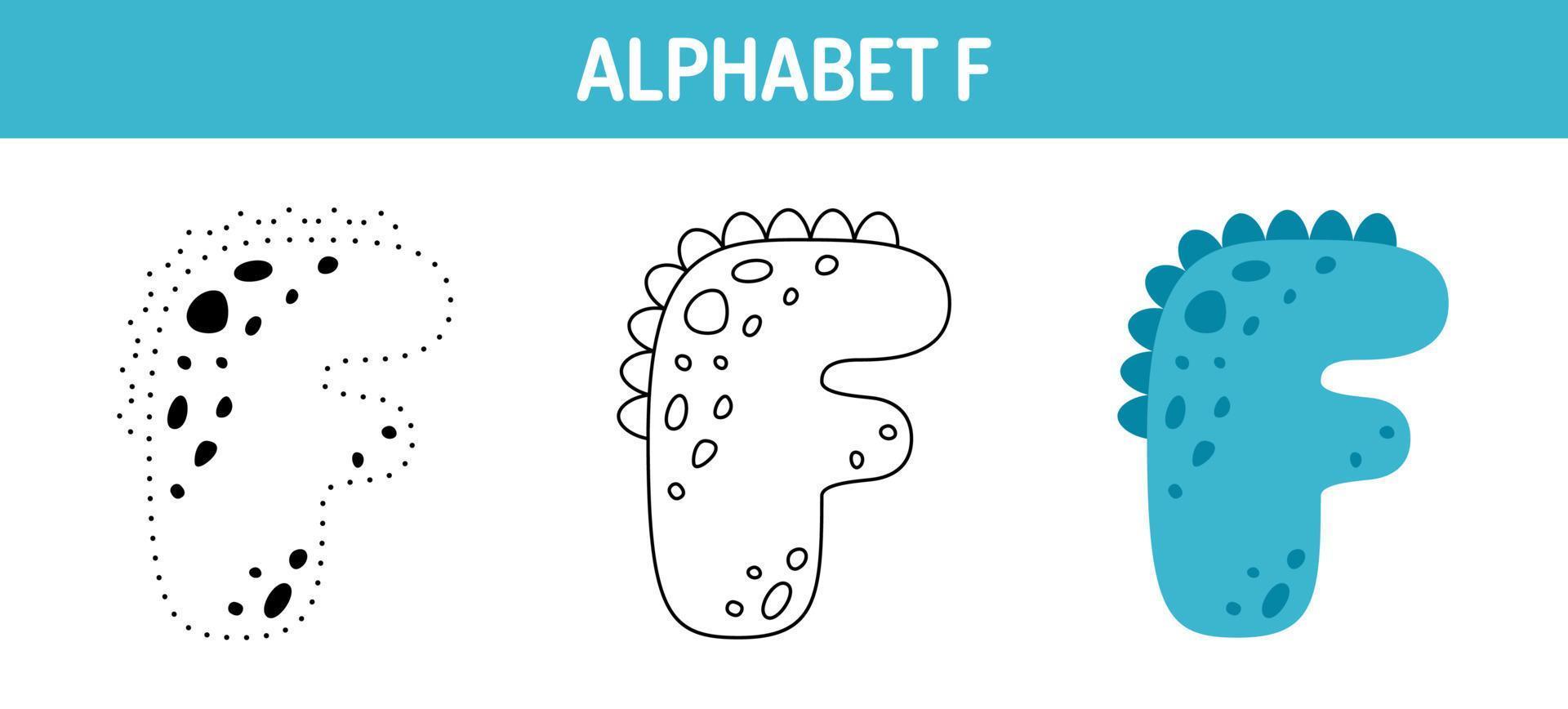 Alphabet F tracing and coloring worksheet for kids vector