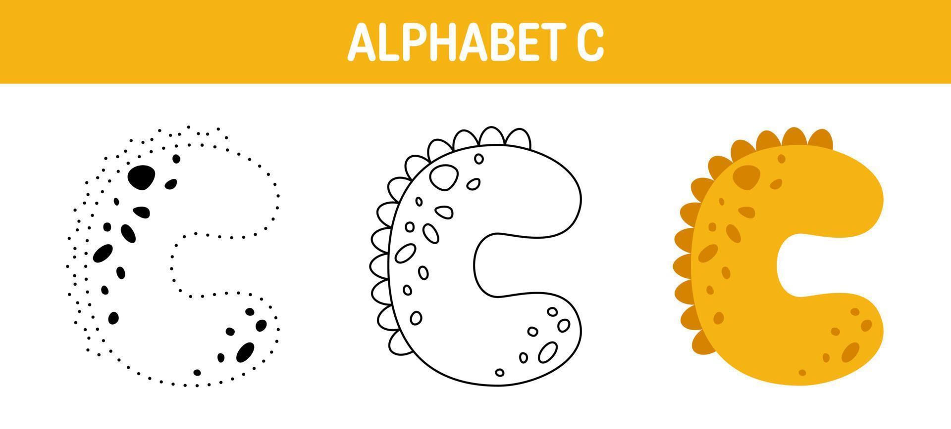 Alphabet C tracing and coloring worksheet for kids vector