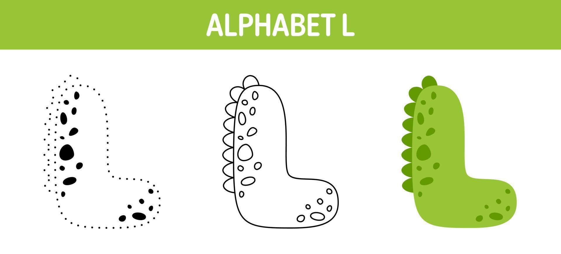 Alphabet L tracing and coloring worksheet for kids vector