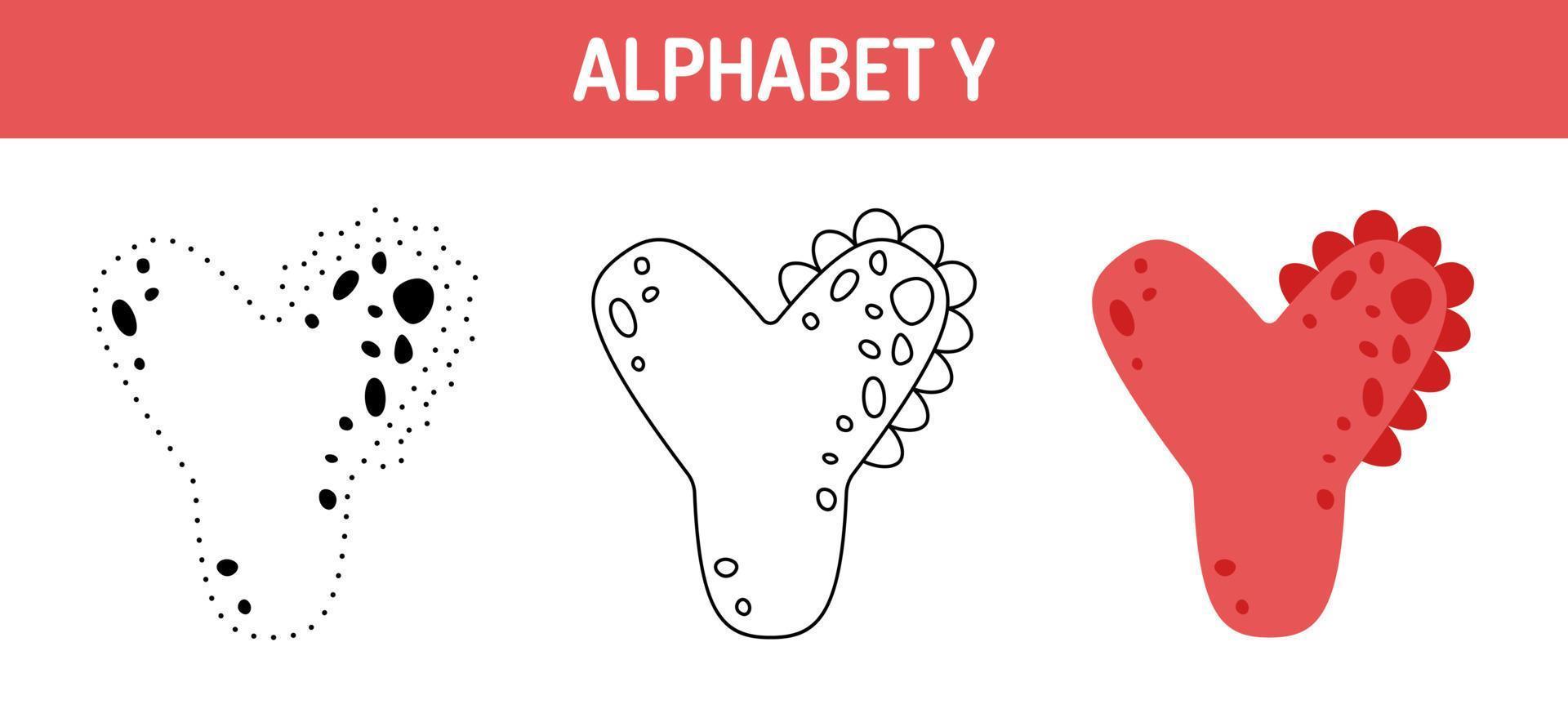 Alphabet Y tracing and coloring worksheet for kids vector