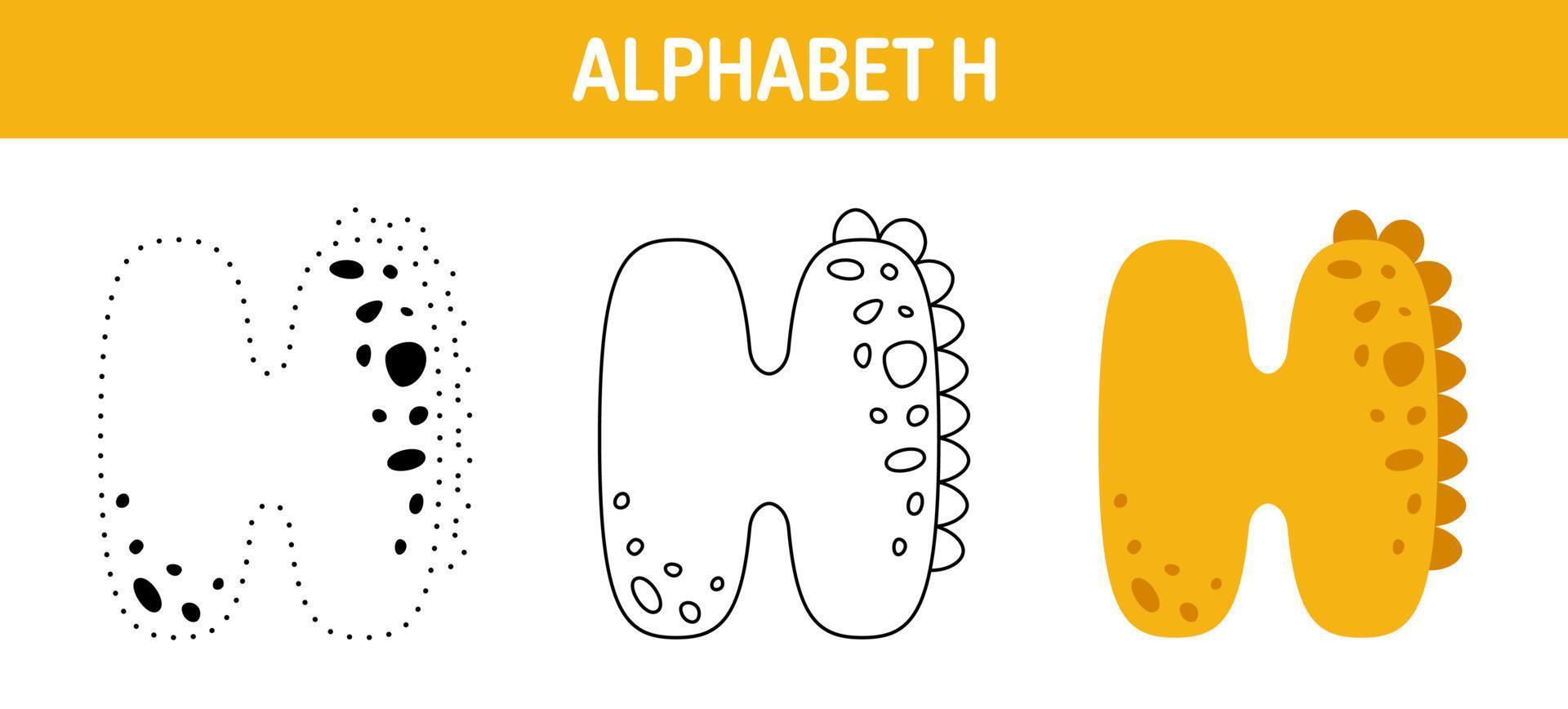 hoja de trabajo para colorear y trazar el alfabeto h para niños vector