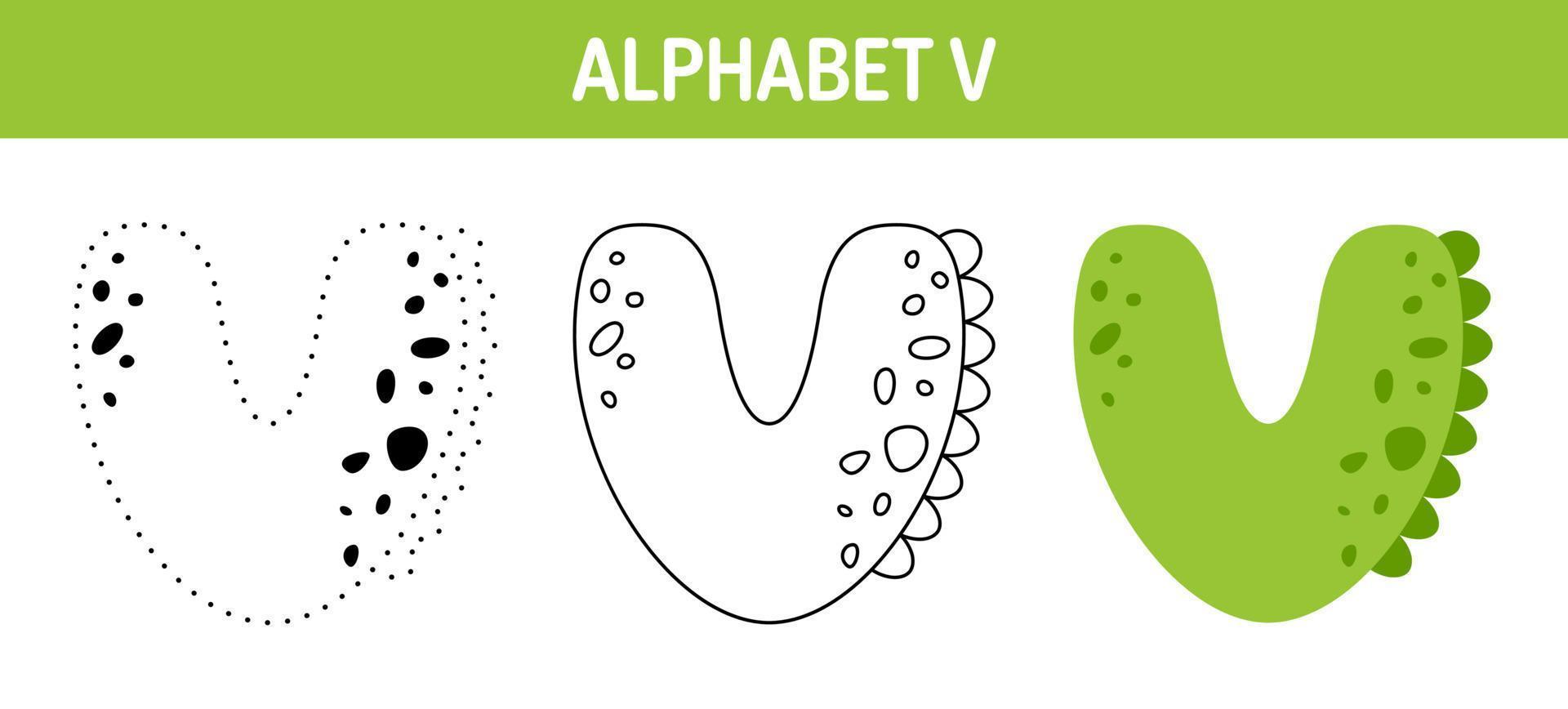 alfabeto v hoja de trabajo para rastrear y colorear para niños vector